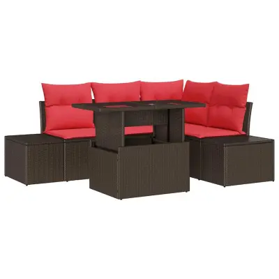 vidaXL Vrtna sedežna garnitura s shranjevanjem 5 pcs Rjava Poly ratan