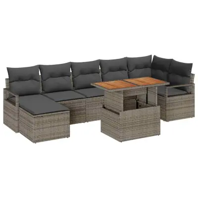 vidaXL Vrtna sedežna garnitura s shranjevanjem 8 pcs Siva Poly ratan