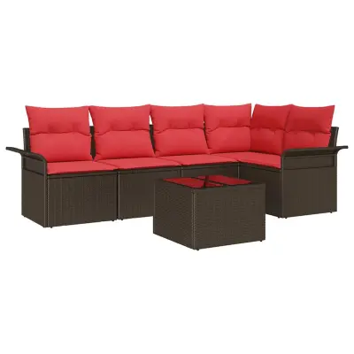 vidaXL Vrtna sedežna garnitura z blazino 6 pcs Rjava Poly ratan
