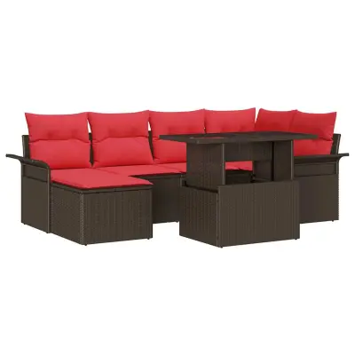 vidaXL Vrtna sedežna garnitura z blazino 7 pcs Rjava Poly ratan