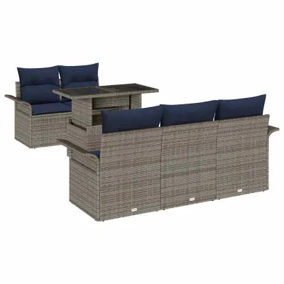 vidaXL Vrtna sedežna garnitura z blazino 6 pcs Siva Poly ratan