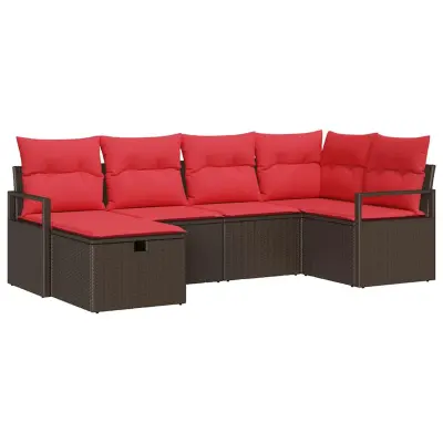 vidaXL Vrtna sedežna garnitura z blazino 6 pcs Rjava Poly ratan