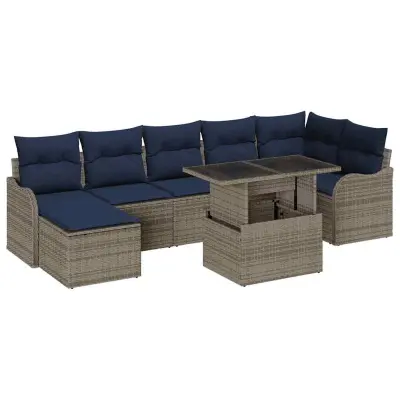 vidaXL Vrtna sedežna garnitura z blazino 8 pcs Siva Poly ratan