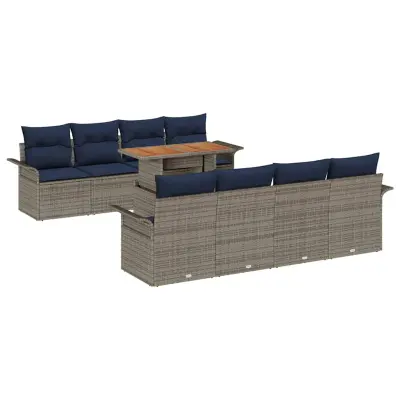 vidaXL Vrtna sedežna garnitura s shranjevanjem 9 pcs Siva Poly ratan