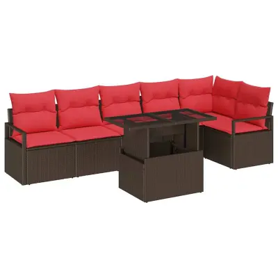 vidaXL Vrtna sedežna garnitura s shranjevanjem 7 pcs Rjava Poly ratan
