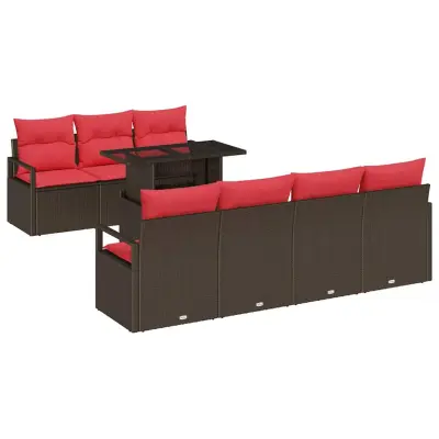 vidaXL Vrtna sedežna garnitura s shranjevanjem 8 pcs Rjava Poly ratan