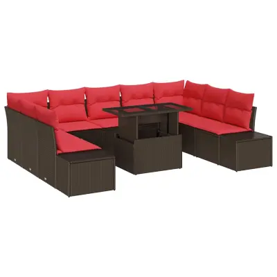 vidaXL Vrtna sedežna garnitura s shranjevanjem 10 pcs Rjava Poly ratan