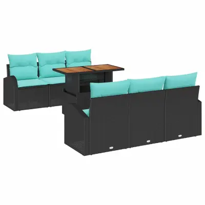 vidaXL Vrtna sedežna garnitura s shranjevanjem 7 pcs Črna Poly ratan