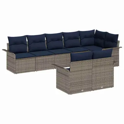 vidaXL Vrtna sedežna garnitura z blazino 8 pcs Siva Poly ratan