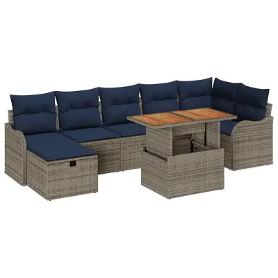 vidaXL Vrtna sedežna garnitura z blazino 8 pcs Siva Poly ratan