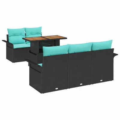 vidaXL Vrtna sedežna garnitura s shranjevanjem 6 pcs Črna Poly ratan