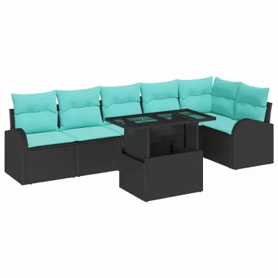 vidaXL Vrtna sedežna garnitura s shranjevanjem 7 pcs Črna Poly ratan