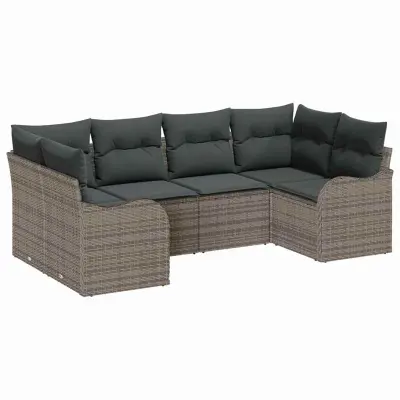 vidaXL Vrtna sedežna garnitura z blazino 6 pcs Siva Poly ratan