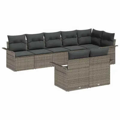 vidaXL Vrtna sedežna garnitura z blazino 8 pcs Siva Poly ratan