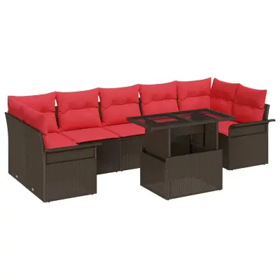 vidaXL Vrtna sedežna garnitura z blazino 8 pcs Rjava Poly ratan