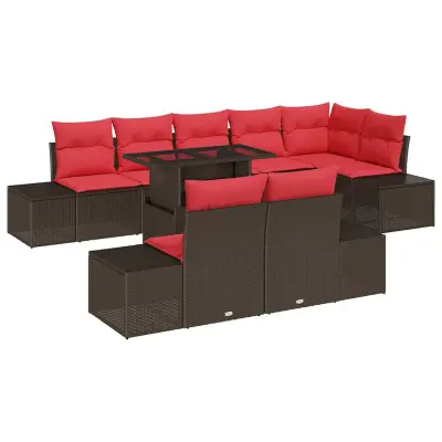 vidaXL Vrtna sedežna garnitura s shranjevanjem 9 pcs Rjava Poly ratan