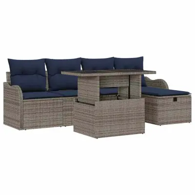 vidaXL Vrtna sedežna garnitura z blazino 6 pcs Siva Poly ratan