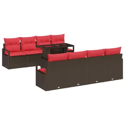 vidaXL Vrtna sedežna garnitura s shranjevanjem 9 pcs Rjava Poly ratan