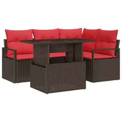 vidaXL Vrtna sedežna garnitura s shranjevanjem 5 pcs Rjava Poly ratan