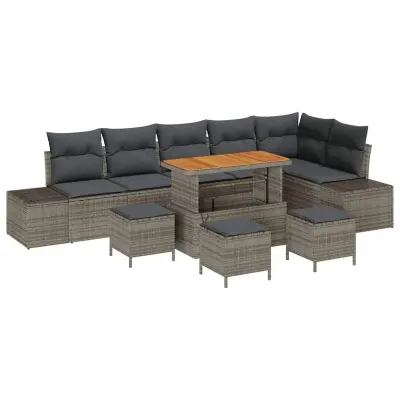 vidaXL Vrtna sedežna garnitura 9 pcs Svetlo siva in temno siva