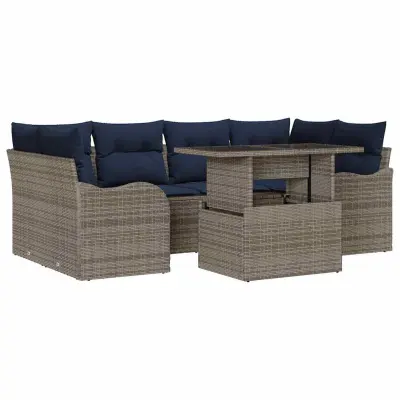 vidaXL Vrtna sedežna garnitura z blazino 7 pcs Siva Poly ratan