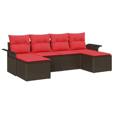 vidaXL Vrtna sedežna garnitura z blazino 6 pcs Rjava Poly ratan