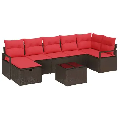 vidaXL Vrtna sedežna garnitura z blazino 8 pcs Rjava Poly ratan