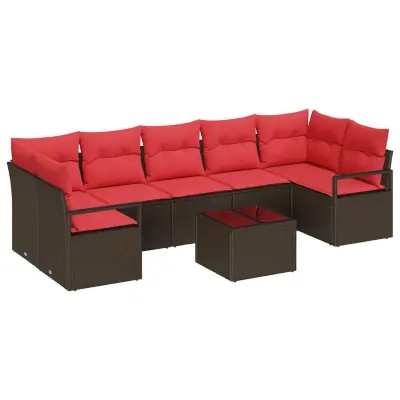 vidaXL Vrtna sedežna garnitura 8 pcs Bež Rdeča 55 x 55 x 37 cm