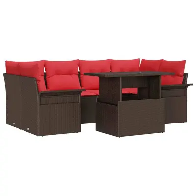 vidaXL Vrtna sedežna garnitura z blazino 7 pcs Rjava Poly ratan