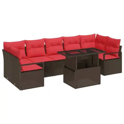vidaXL Vrtna sedežna garnitura s shranjevanjem 8 pcs Rjava Poly ratan