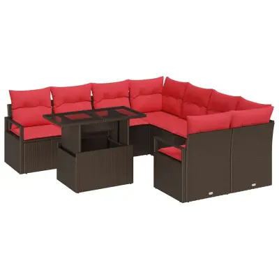vidaXL Vrtna sedežna garnitura s shranjevanjem 9 pcs Rjava Poly ratan