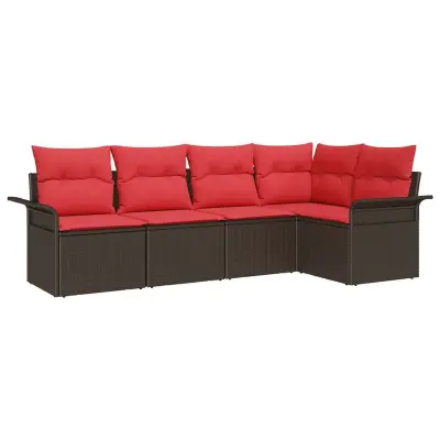 vidaXL Vrtna sedežna garnitura z blazino 5 pcs Rjava Poly ratan