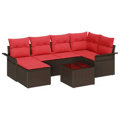 vidaXL Vrtna sedežna garnitura z blazino 7 pcs Rjava Poly ratan
