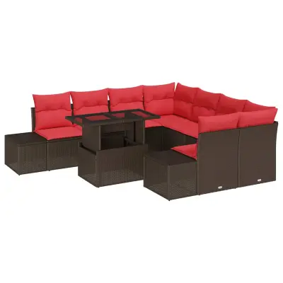 vidaXL Vrtna sedežna garnitura s shranjevanjem 9 pcs Rjava Poly ratan