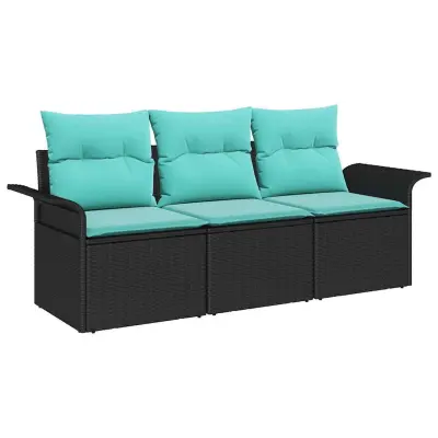 vidaXL Vrtna sedežna garnitura 3 pcs Črna 196 x 62 x 85cm poli ratan