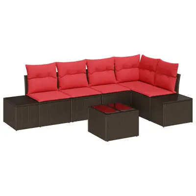 vidaXL Vrtna sedežna garnitura z blazino 6 pcs Rjava in rdeča