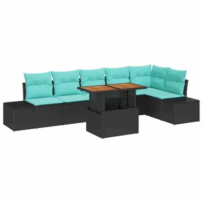 vidaXL Vrtna sedežna garnitura s shranjevanjem 7 pcs Črna Poly ratan