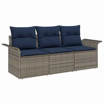 vidaXL Vrtna sedežna garnitura 3 pcs Siva 196 x 62 x 85cm poli ratan
