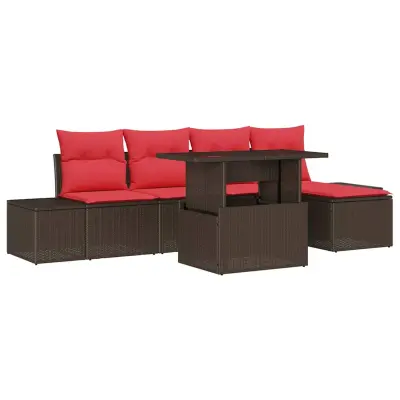 vidaXL Vrtna sedežna garnitura s shranjevanjem 6 pcs Rjava Poly ratan
