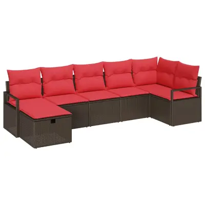 vidaXL Vrtna sedežna garnitura z blazino 7 pcs Rjava Poly ratan