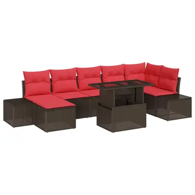 vidaXL Vrtna sedežna garnitura s shranjevanjem 8 pcs Rjava Poly ratan