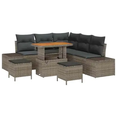 vidaXL Vrtna sedežna garnitura s shranjevanjem 8 pcs Siva Poly ratan