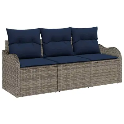 vidaXL Vrtna sedežna garnitura z blazino 3 pcs Siva Poly ratan