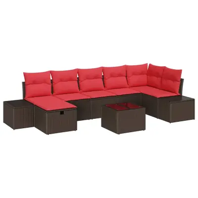vidaXL Vrtna sedežna garnitura z blazino 8 pcs Rjava Poly ratan