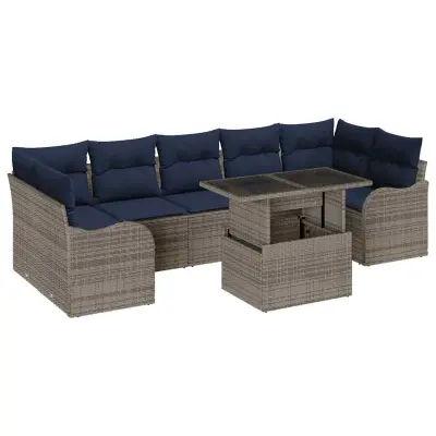 vidaXL Vrtna sedežna garnitura z blazino 8 pcs Siva Poly ratan
