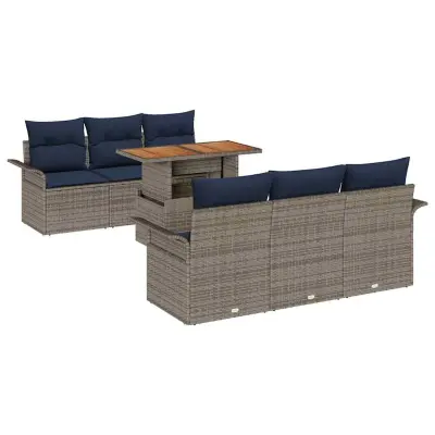 vidaXL Vrtna sedežna garnitura s shranjevanjem 7 pcs Siva Poly ratan