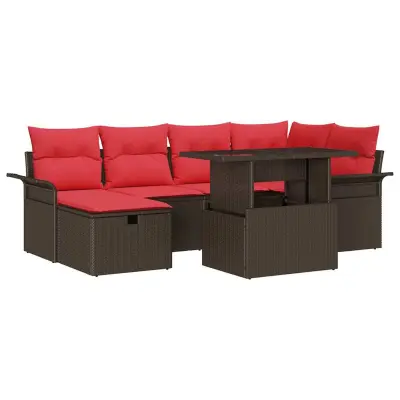 vidaXL Vrtna sedežna garnitura z blazino 7 pcs Rjava Poly ratan