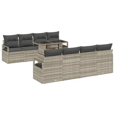 vidaXL Vrtna sedežna garnitura 9 pcs Svetlo siva Poly ratan