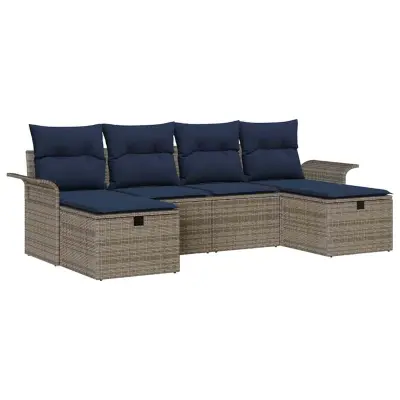 vidaXL Vrtna sedežna garnitura z blazino 6 pcs Siva Poly ratan