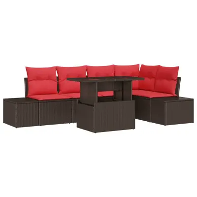 vidaXL Vrtna sedežna garnitura s shranjevanjem 6 pcs Rjava Poly ratan